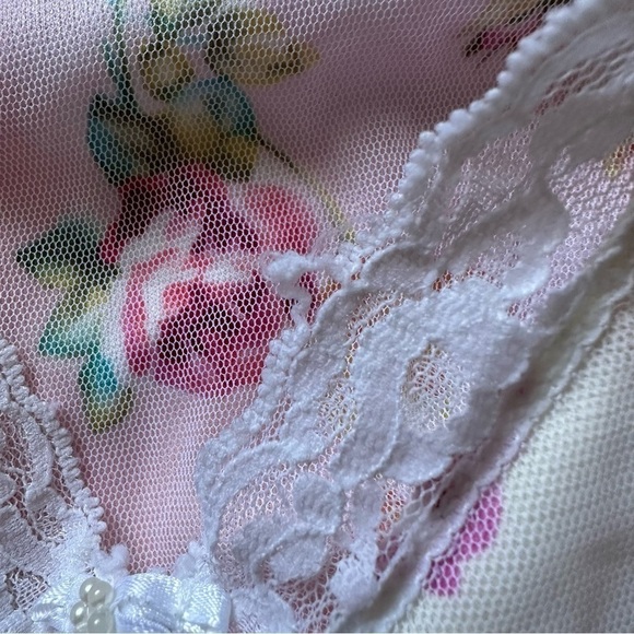 Pucker Up Slip Nightgown Sleepwear Vintage Floral Lace Pink L - Picture 11 of 12